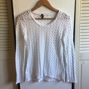 White Eyelet Crochet Long Sleeve Top Sz XS